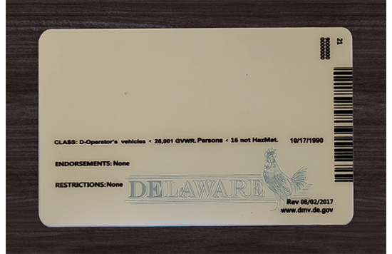 Delaware Fake id front side
