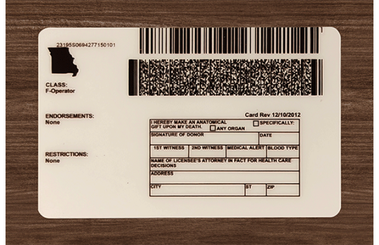 	 Missouri Fake id front side